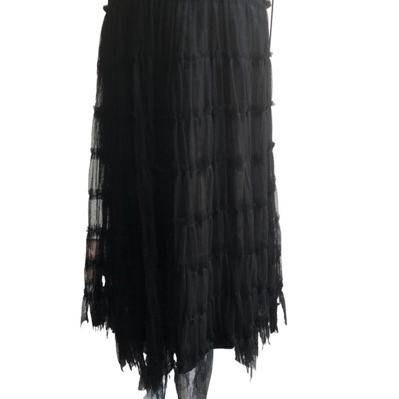 Chaudry Midi Skirt Tiered Tulle Ruffles Side Zip Size Small Black Witchy Goth - Picture 2 of 12